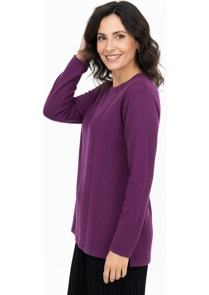 Kadın Kışlık Kendinden Motifli Yuvarlak Yaka Normal Kesim Likralı Pamuklu Kardelen Dokuma Anne Kazak fiyatları