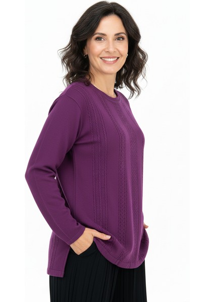 Kadın Kışlık Kendinden Motifli Yuvarlak Yaka Normal Kesim Likralı Pamuklu Kardelen Dokuma Anne Kazak indirimleri