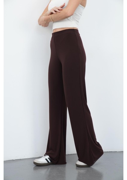 Nira Kadın Maxi Boy Ispanyol Paça Viskon Pantolon-Kahverengi