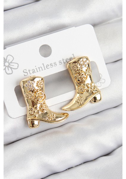 Pirinç Çizme Model Gold Renk Kadın Küpe - TJ-BKP11034