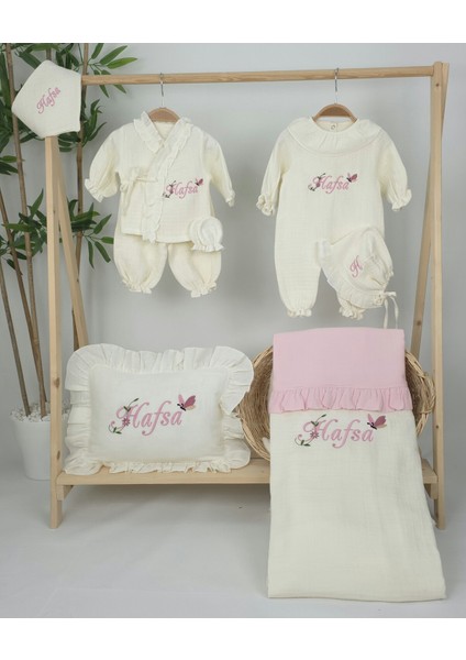 Müslin Yeni Doğan 4katlı Organik %100PAMUK Kişiye Özgü Nakışlı Hastane Çıkış Seti(Kelebekli Papatya) fiyatları