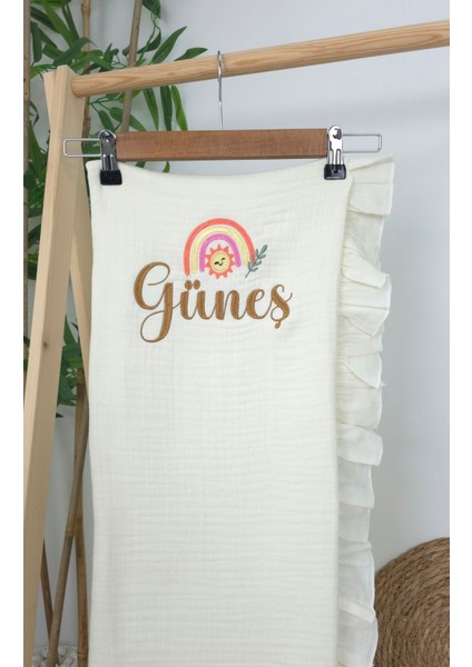 Müslin Yeni Doğan 4katlı Organik %100PAMUK Kişiye Özgü Nakışlı Hastane Çıkış Seti(Gökkuşağı Model-3) modelleri