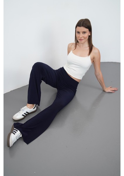 Nira Kadın Maxi Boy Ispanyol Paça Viskon Pantolon-Lacivert modelleri