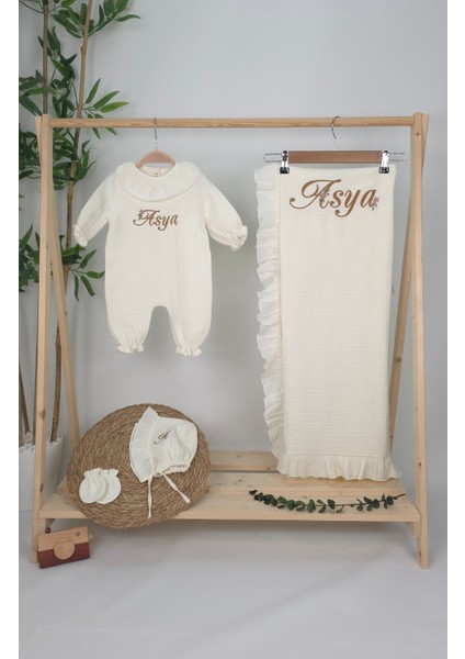 Müslin Yeni Doğan 4katlı Organik %100PAMUK Kişiye Özgü Nakışlı Hastane Çıkış Seti(Papatya Model-4) fiyatları