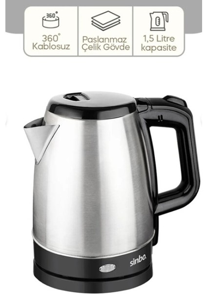 Çelik Kettle 1.7lt Gizli Rezistans - Kablosuz SK-8015 (5264)