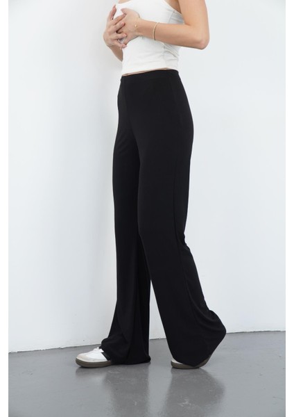 Nira Kadın Maxi Boy Ispanyol Paça Viskon Pantolon-Siyah