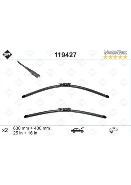 119283 - x Silecek 60 40CM X2 Flatblade-Muz Tipi Bmw 3 Seri E92 Nıssan Qashqaı 2007-2013 Swf 119427