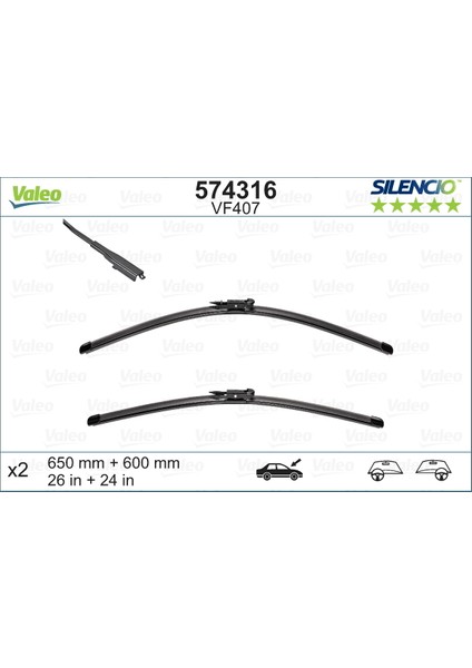x Silecek Sılencıo 65 60 X2 Flatblade-Muz Tipi VM407 Mercedes Vaneo 02-05 119388 Bıyıklı