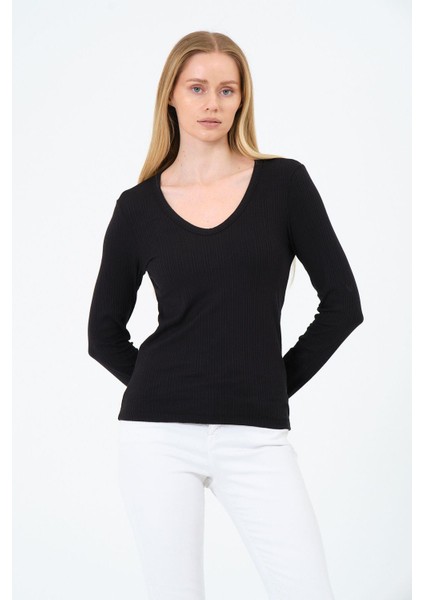 Kadın V Yaka Uzun Kollu Kaşkorse Bluz fiyatları