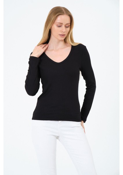 Kadın V Yaka Uzun Kollu Kaşkorse Bluz modelleri