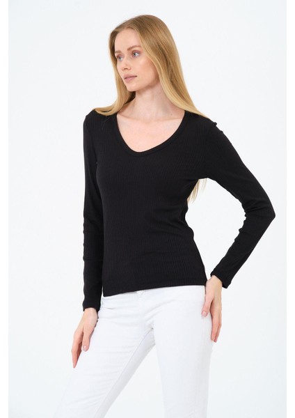 Kadın V Yaka Uzun Kollu Kaşkorse Bluz fırsatları