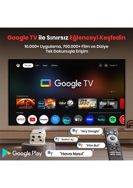 Aurzen Boom Mini Android Google Tv 4K Destekli Projeksiyon Cihazı +HDR10+TOF Auto Focus+Tof Auto Keystone+6g WIFI+6.1BT+20W Dolby Ses Sistemi+Ayarlanabilir Açılı Beyaz - Ps5/ps4/xbox/nıntendo modelleri