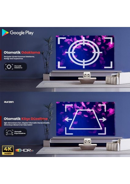 Aurzen Boom Mini Android Google Tv 4K Destekli Projeksiyon Cihazı +HDR10+TOF Auto Focus+Tof Auto Keystone+6g WIFI+6.1BT+20W Dolby Ses Sistemi+Ayarlanabilir Açılı Beyaz - Ps5/ps4/xbox/nıntendo fırsatları