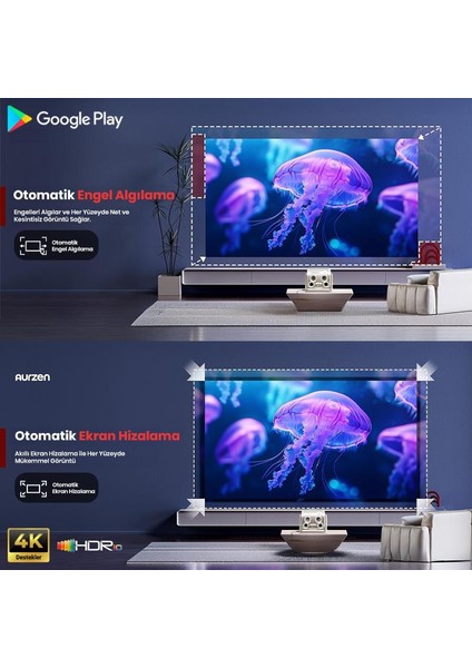 Aurzen Boom Mini Android Google Tv 4K Destekli Projeksiyon Cihazı +HDR10+TOF Auto Focus+Tof Auto Keystone+6g WIFI+6.1BT+20W Dolby Ses Sistemi+Ayarlanabilir Açılı Beyaz - Ps5/ps4/xbox/nıntendo indirimleri