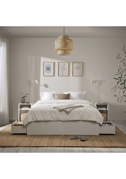 Çift Kişilik Karyola, Beyaz, 140X200 Cm, 4 Çekmeceli fiyatları