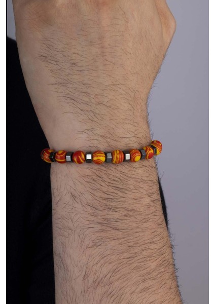 Sarı Kırmızı Tibet Akik Doğal Taş Erkek Bileklik fiyatları