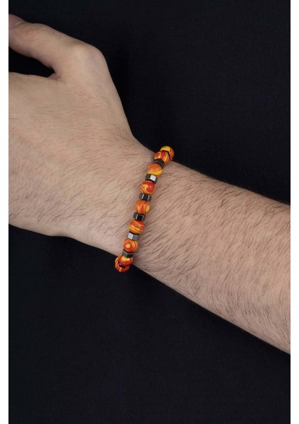 Sarı Kırmızı Tibet Akik Doğal Taş Erkek Bileklik modelleri