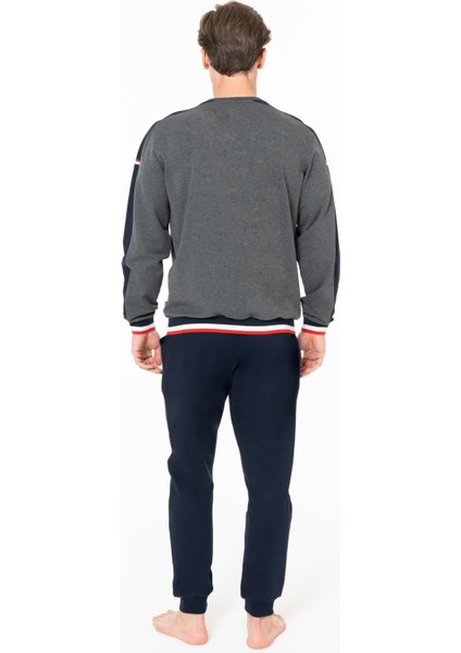 Erkek Bisiklet Yaka Uzun Kollu Pijama Takımı S26931 Bantlı Paça Rahat Kumaş modelleri