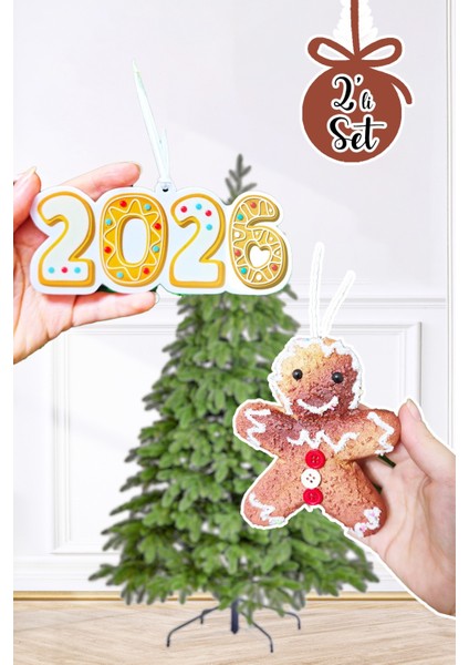 Yılbaşı Ağaç Süsleme Seti Gerçekçi Kurabiye Adam Ve 2025 Kurabiye Yılbaşı Ağaç Süsü 2li Set