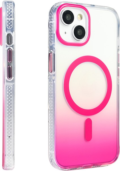Apple iPhone 14 Kılıf M-Safe Şarj Özellikli Transparan Renk Geçişli Zore Toros Kapak Rose Pembe fiyatları