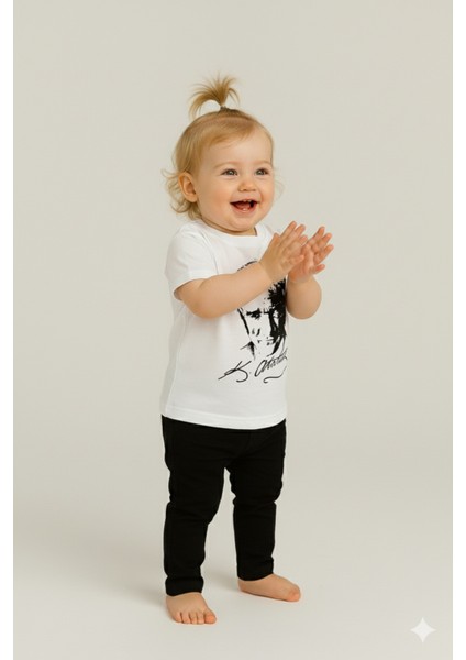 Atatürk Baskılı Unisex Bebek Tişört | %100 Pamuk | Bisiklet Yaka | Beyaz fırsatları