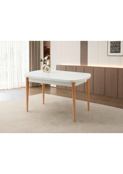 Ortadan Açılır Ahşap Yemek Masası Gizli Kaşıklık Bölmeli 80 cm x 140 cm Beyaz -Sadece Masa Fiyatıdır