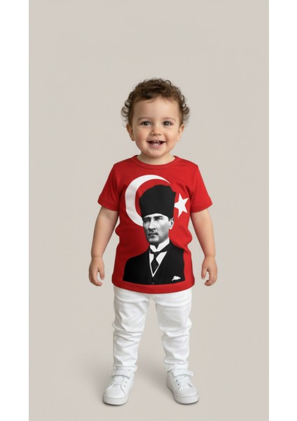 Atatürk Baskılı Türk Bayraklı Bebek Tişört | %100 Pamuk