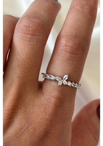 Ithal Seri Zarif Zirkon Taşlı Kelebek Tasarım Ayarlanabilir Kadın Çelik Yüzük