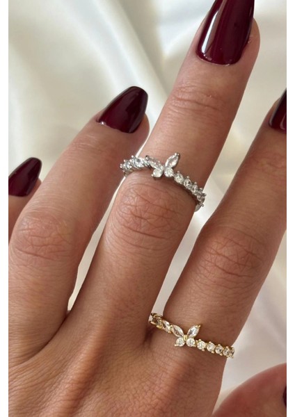 Ithal Seri Zarif Zirkon Taşlı Kelebek Tasarım Ayarlanabilir Kadın Çelik Yüzük fiyatları