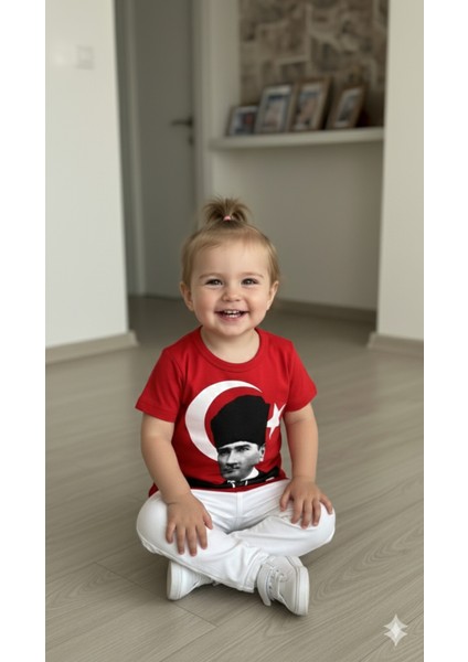 Atatürk Baskılı Türk Bayraklı Bebek Tişört | %100 Pamuk fırsatları