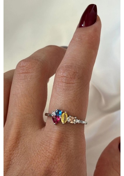Ithal Seri Renkli Zirkon Taşlı Zarif Tasarım Ayarlanabilir Kadın Çelik Yüzük