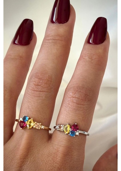 Ithal Seri Renkli Zirkon Taşlı Zarif Tasarım Ayarlanabilir Kadın Çelik Yüzük modelleri