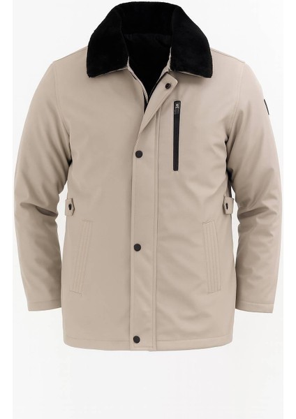 Erkek Krem Yakası Çıkartılabilir Kürklü Su Itici Içi Kürklü Kaban – Rüzgar Geçirmez, Hafif ve dayanıklı