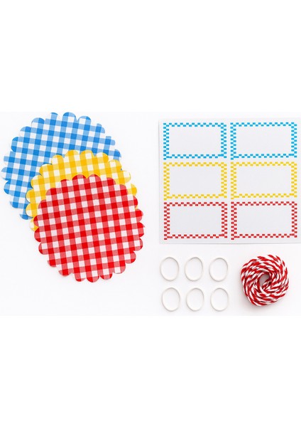 Kavanoz Kapağı Örtüsü – Pötikare Desenli, Hediyelik ve Dekoratif Mavi/Sarı/Kırmızı indirimleri