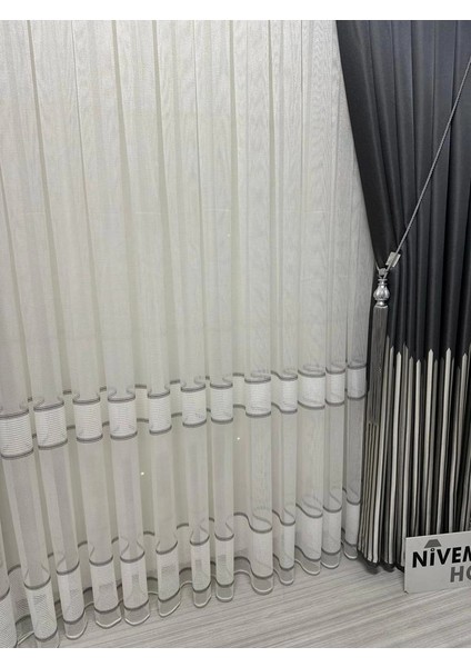 Nivemeshome Modern Zırh Görünümlü Ekru 1/3 Sık Pileli Tül Perde Apm indirimleri
