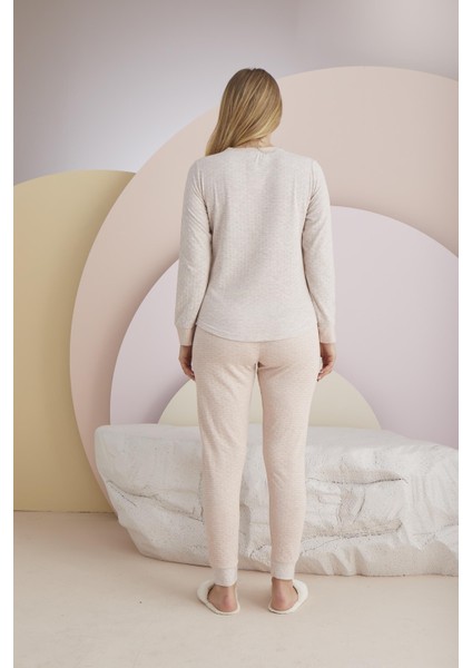 Kadın Somon Renk Uzun Kollu Bisiklet Yaka Kuş Baskılı Pijama Takımı C8T5N131 fiyatları