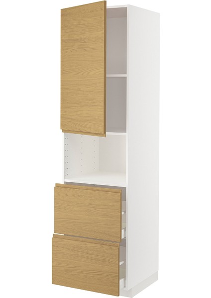 Mikrodalga Fırın Boy Dolabı, Voxtorp Meşe Görünümlü, 60X60X220 Cm, 1 Kapaklı, 2 Çekmeceli ve 2 Raflı