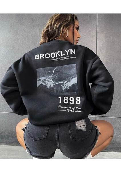 Unisex Brooklyn 1898 Baskılı Oversize Sweatshirt