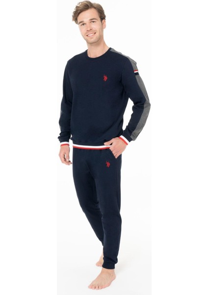 Erkek Bisiklet Yaka Uzun Kollu Pijama Takımı S26931 Bantlı Paça Rahat Kumaş