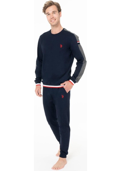 Erkek Bisiklet Yaka Uzun Kollu Pijama Takımı S26931 Bantlı Paça Rahat Kumaş modelleri