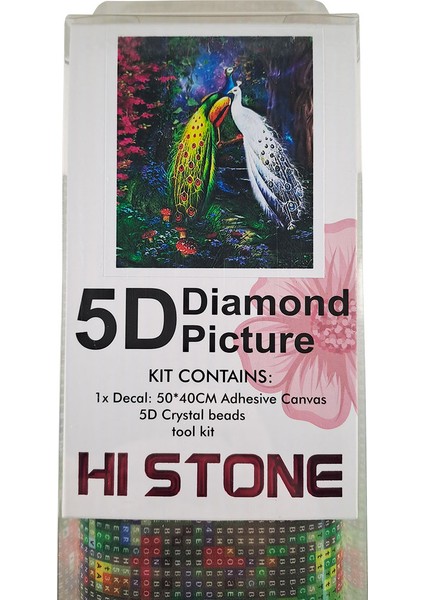 5d Elmas Taş Işleme Kiti 40X50 cm Tavus Kuşları Desen