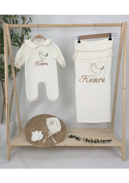 Müslin Yeni Doğan 4katlı Organik %100PAMUK Kişiye Özgü Nakışlı Hastane Çıkış Seti (Kuş Model-2) fiyatları