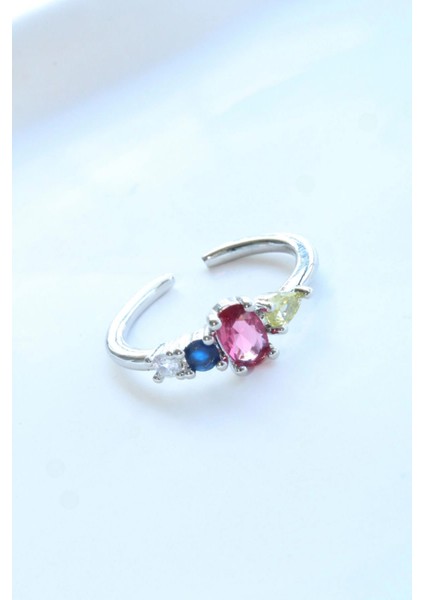 Ithal Seri Renkli Zirkon Taşlı Zarif Oval 4 Taşlı Tasarım Ayarlanabilir Kadın Çelik Yüzük fiyatları