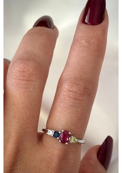 Ithal Seri Renkli Zirkon Taşlı Zarif Oval 4 Taşlı Tasarım Ayarlanabilir Kadın Çelik Yüzük modelleri