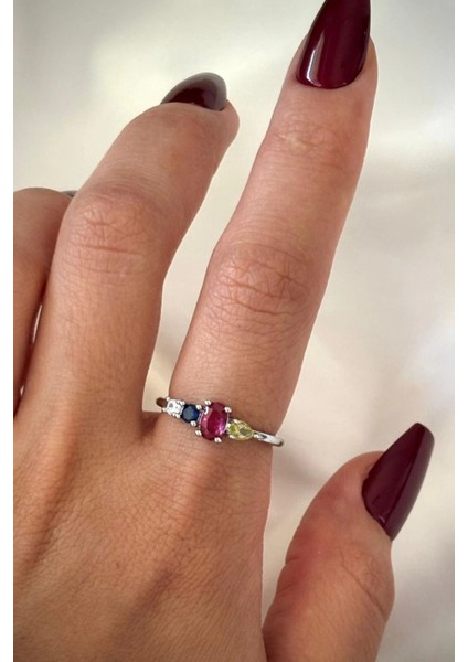 Ithal Seri Renkli Zirkon Taşlı Zarif Oval 4 Taşlı Tasarım Ayarlanabilir Kadın Çelik Yüzük indirimleri