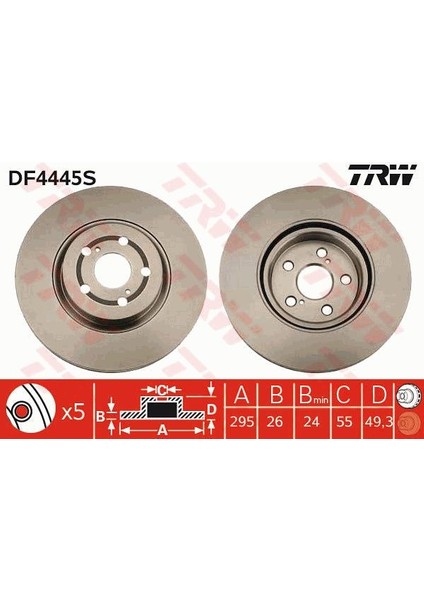 Ön Fren Aynası Adet Avensıs 2.4-2.0d-4d 03 Corolla Verso 1.8-2.0d-4d 04 295X26X5DLXHAVALI