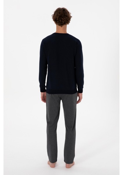 Erkek Bisiklet Yaka Uzun Kollu Pijama Takımı S26934 Rahat Kumaş indirimleri