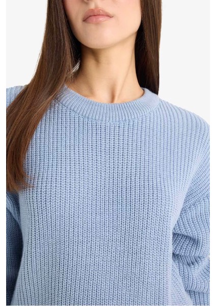 Regular Fit Selanik Kumaş Basic Düz Triko Mavi Kadın Kazak H6905AZ/BE697 fırsatları