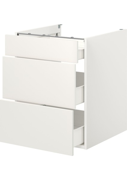 Çekmeceli Alt Dolap, Beyaz, 60X62X75 Cm, 3 Çekmeceli