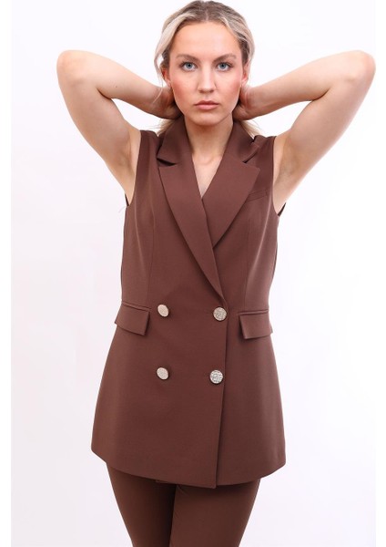 Erkek Yaka Blazer Yelek-Kestane